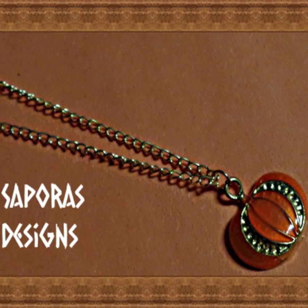 Gold Tone & Orange Pumpkin Design Necklace
